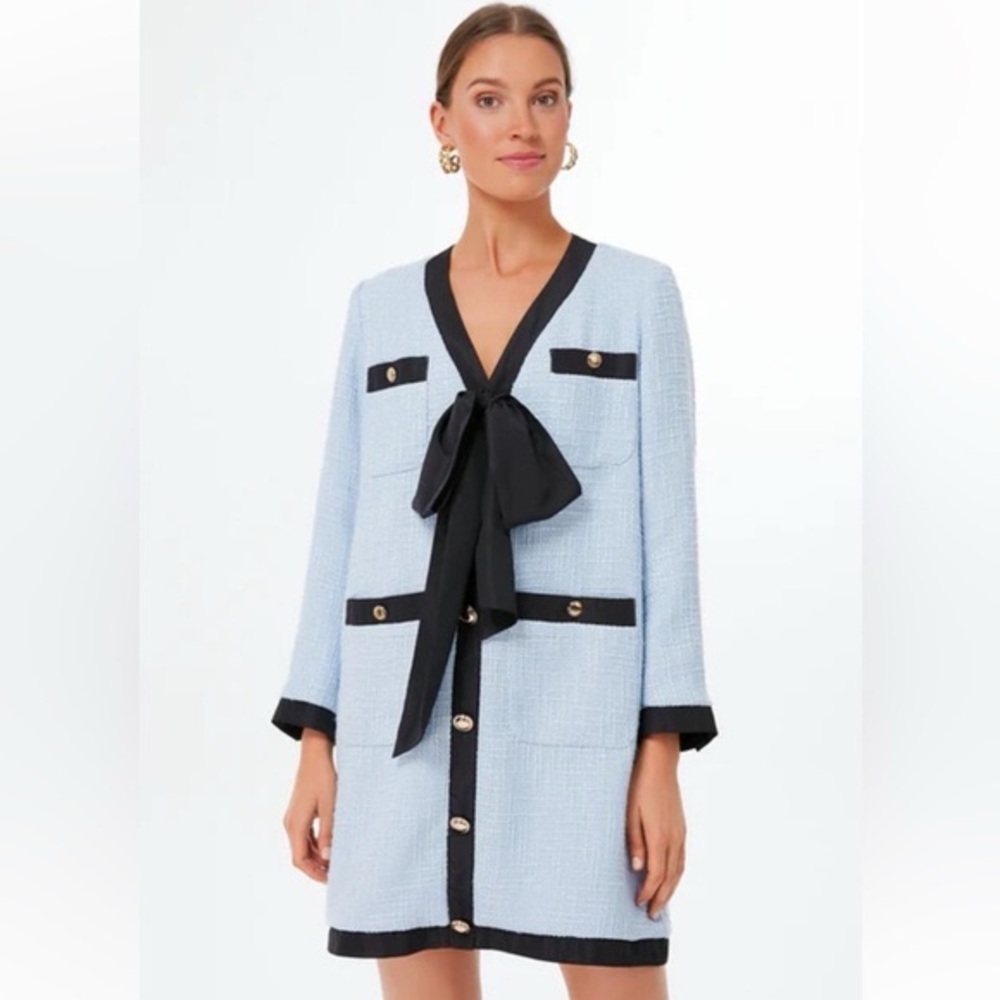 NWT Tuckernuck Pomander Place Dress Coco Mini Bow in Light Blue Tweed